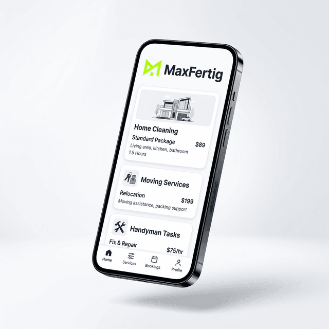 MaxFertig App Mockup